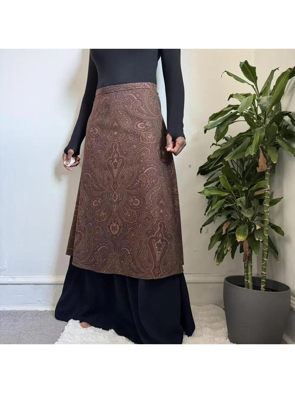 Vintage Y2K K Petite Paisley A-Line Midi‎ Skirt - Size 10P